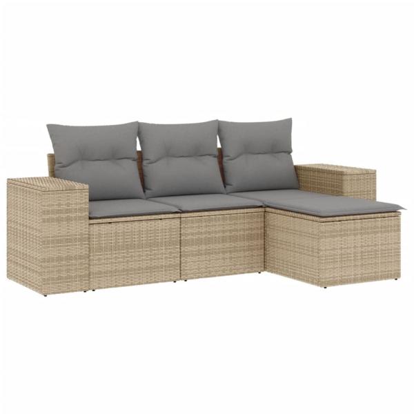 ARDEBO.de - 4-tlg. Garten-Sofagarnitur mit Kissen Beige Poly Rattan