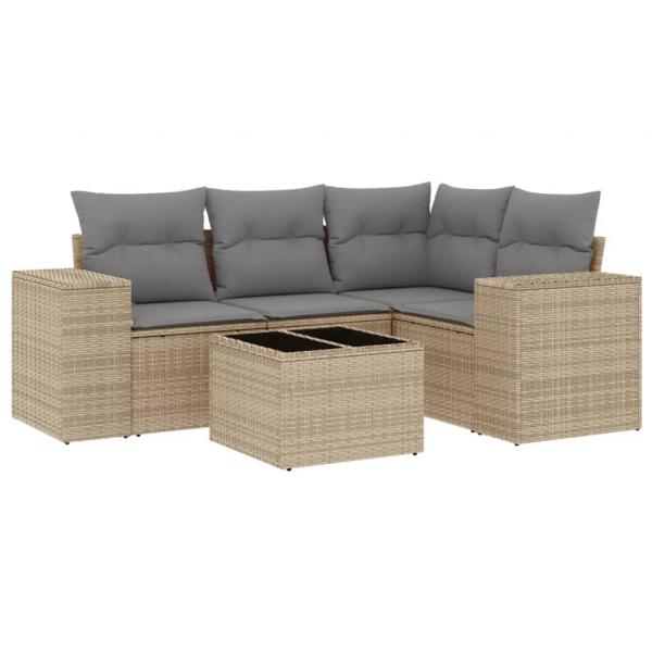 ARDEBO.de - 5-tlg. Garten-Sofagarnitur mit Kissen Beige Poly Rattan