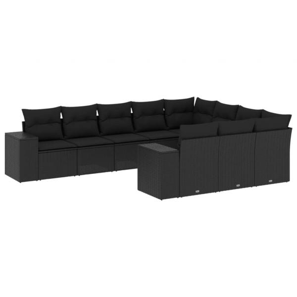 ARDEBO.de - 10-tlg. Garten-Sofagarnitur mit Kissen Schwarz Poly Rattan