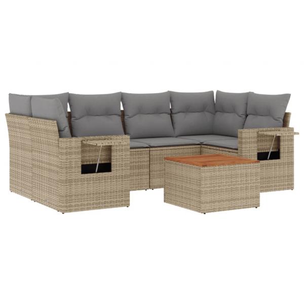 ARDEBO.de - 7-tlg. Garten-Sofagarnitur mit Kissen Beige Poly Rattan