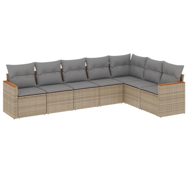 ARDEBO.de - 7-tlg. Garten-Sofagarnitur mit Kissen Beige Poly Rattan