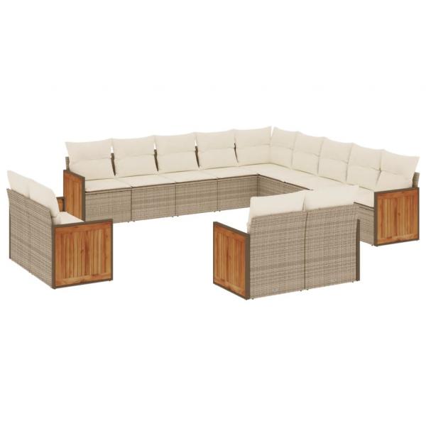 ARDEBO.de - 13-tlg. Garten-Sofagarnitur mit Kissen Beige Poly Rattan