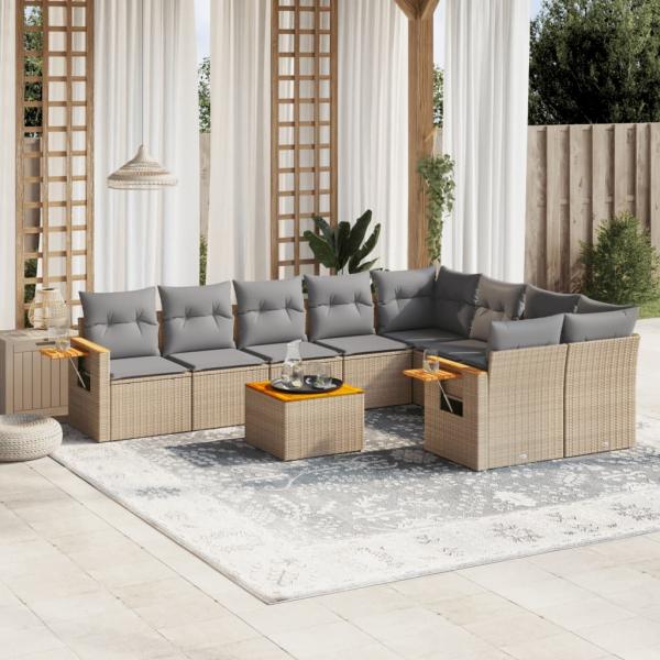 ARDEBO.de - 10-tlg. Garten-Sofagarnitur mit Kissen Beige Poly Rattan