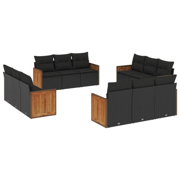 ARDEBO.de - 12-tlg. Garten-Sofagarnitur mit Kissen Schwarz Poly Rattan