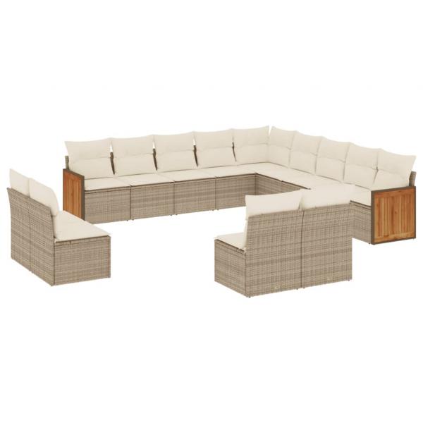 ARDEBO.de - 13-tlg. Garten-Sofagarnitur mit Kissen Beige Poly Rattan