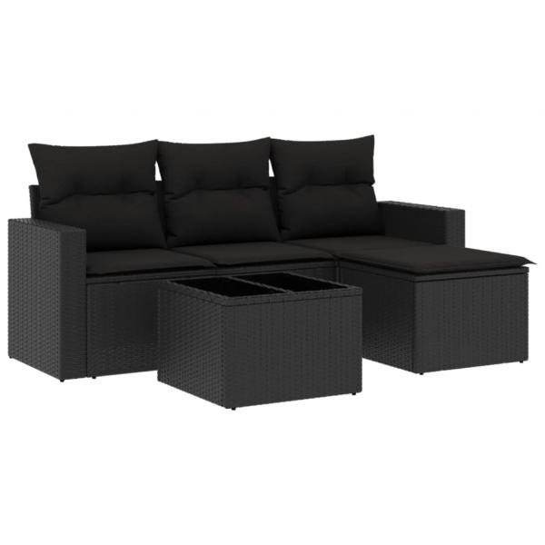 ARDEBO.de - 5-tlg. Garten-Sofagarnitur mit Kissen Schwarz Poly Rattan