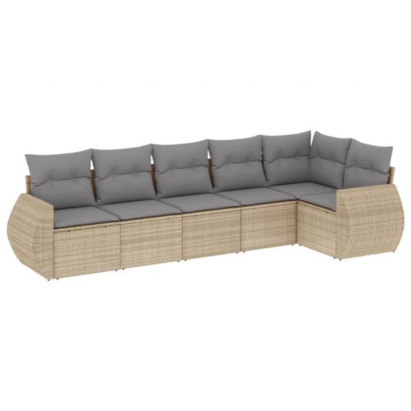 6-tlg. Garten-Sofagarnitur mit Kissen Beige Poly Rattan