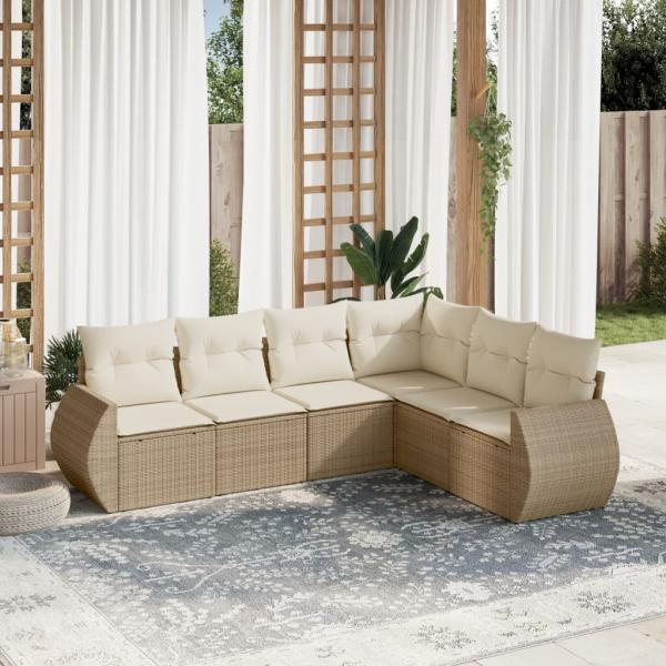 ARDEBO.de - 6-tlg. Garten-Sofagarnitur mit Kissen Beige Poly Rattan