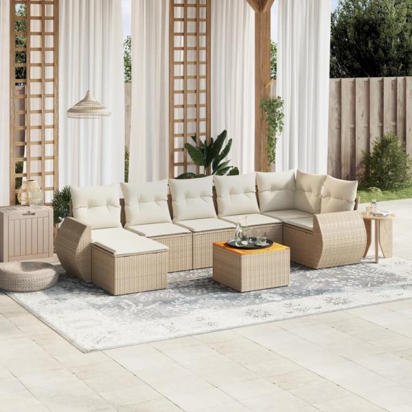 ARDEBO.de - 8-tlg. Garten-Sofagarnitur mit Kissen Beige Poly Rattan