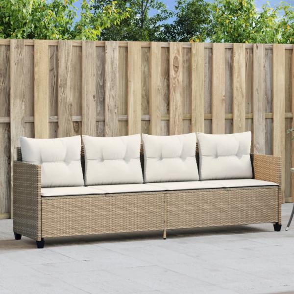 ARDEBO.de - Sonnenliege mit Kissen Beige Poly Rattan