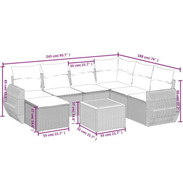 8-tlg. Garten-Sofagarnitur mit Kissen Schwarz Poly Rattan