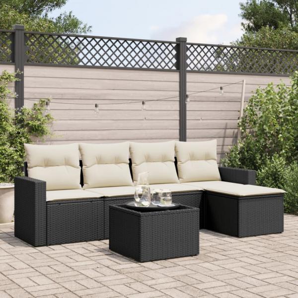 ARDEBO.de - 6-tlg. Garten-Sofagarnitur mit Kissen Schwarz Poly Rattan