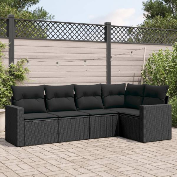 ARDEBO.de - 5-tlg. Garten-Sofagarnitur mit Kissen Schwarz Poly Rattan