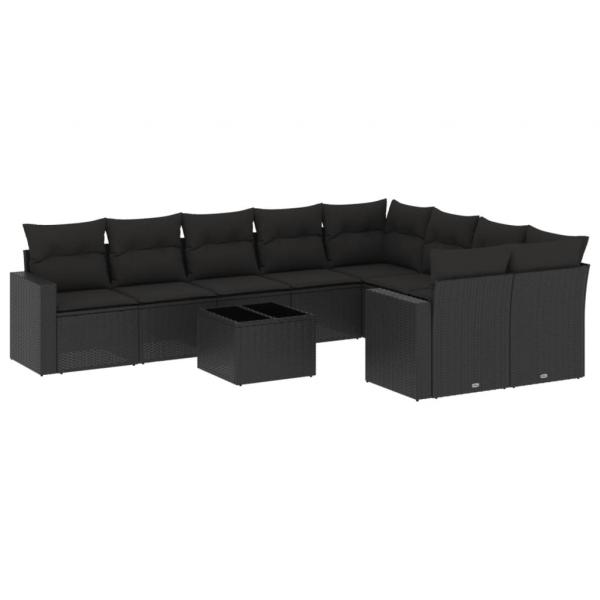 10-tlg. Garten-Sofagarnitur mit Kissen Schwarz Poly Rattan