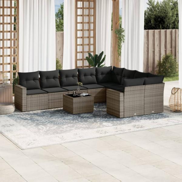 ARDEBO.de - 10-tlg. Garten-Sofagarnitur mit Kissen Grau Poly Rattan