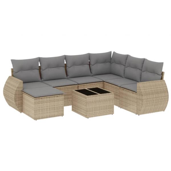 8-tlg. Garten-Sofagarnitur mit Kissen Beige Poly Rattan