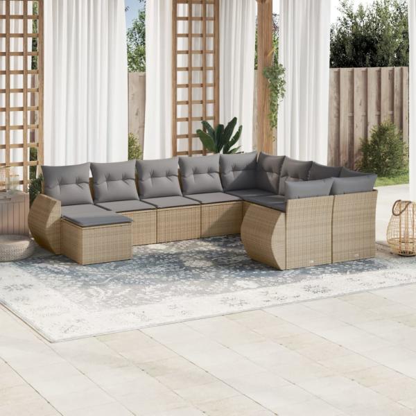 ARDEBO.de - 10-tlg. Garten-Sofagarnitur mit Kissen Beige Poly Rattan