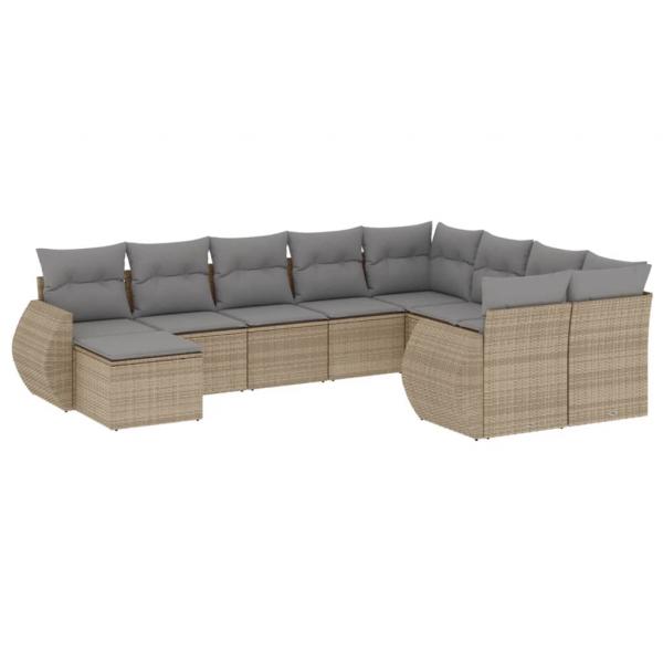 10-tlg. Garten-Sofagarnitur mit Kissen Beige Poly Rattan