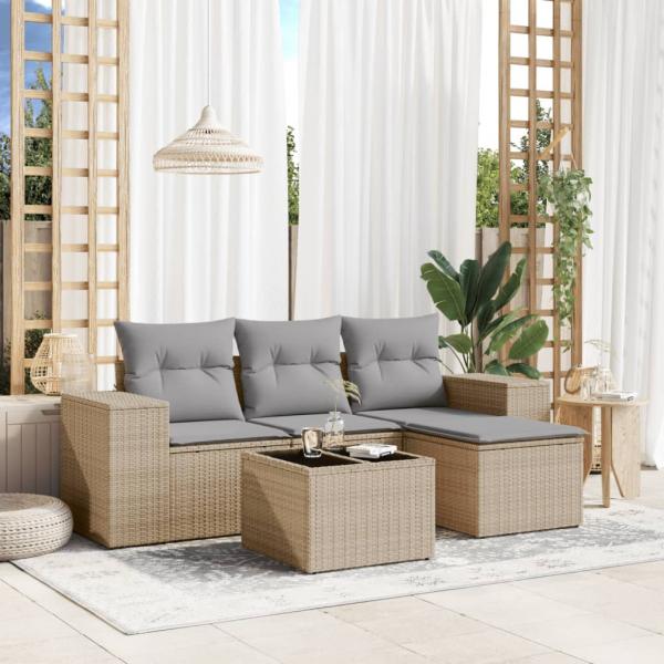 ARDEBO.de - 5-tlg. Garten-Sofagarnitur mit Kissen Beige Poly Rattan