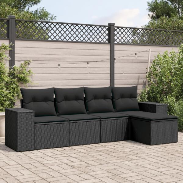 ARDEBO.de - 5-tlg. Garten-Sofagarnitur mit Kissen Schwarz Poly Rattan