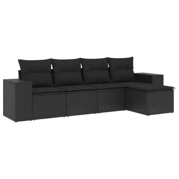 5-tlg. Garten-Sofagarnitur mit Kissen Schwarz Poly Rattan