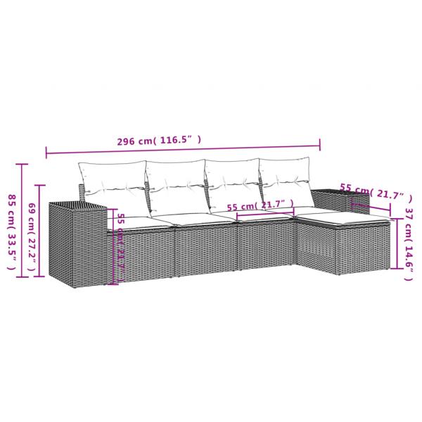 5-tlg. Garten-Sofagarnitur mit Kissen Schwarz Poly Rattan