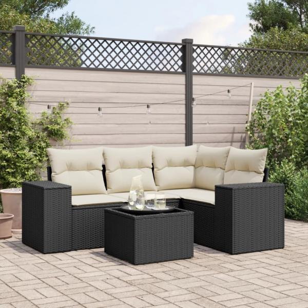 ARDEBO.de - 5-tlg. Garten-Sofagarnitur mit Kissen Schwarz Poly Rattan