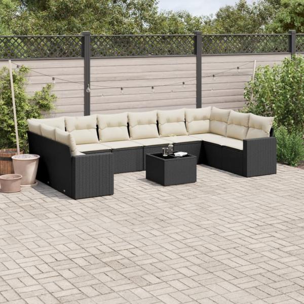 ARDEBO.de - 11-tlg. Garten-Sofagarnitur mit Kissen Schwarz Poly Rattan