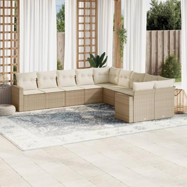 ARDEBO.de - 10-tlg. Garten-Sofagarnitur mit Kissen Beige Poly Rattan