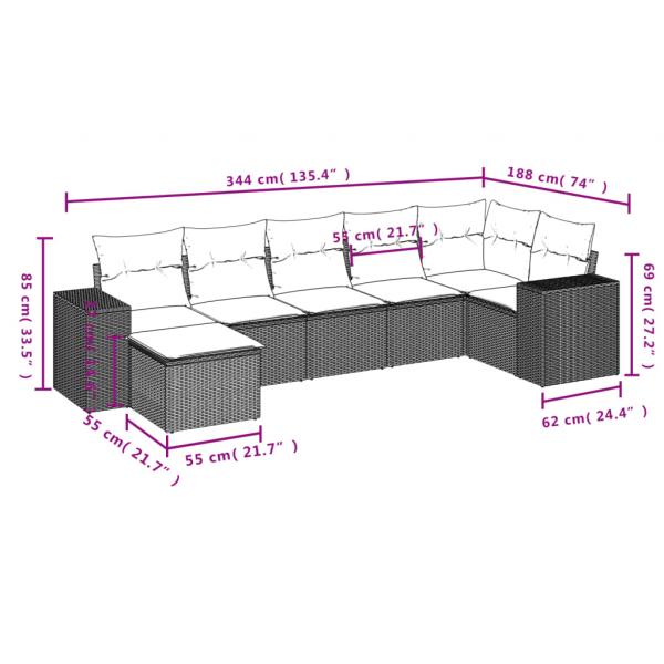 8-tlg. Garten-Sofagarnitur mit Kissen Schwarz Poly Rattan