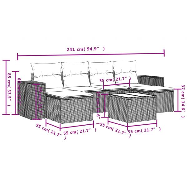 7-tlg. Garten-Sofagarnitur mit Kissen Grau Poly Rattan