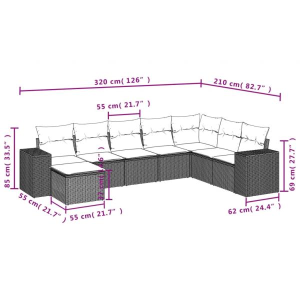 8-tlg. Garten-Sofagarnitur mit Kissen Schwarz Poly Rattan