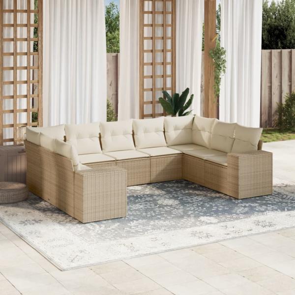 ARDEBO.de - 9-tlg. Garten-Sofagarnitur mit Kissen Beige Poly Rattan