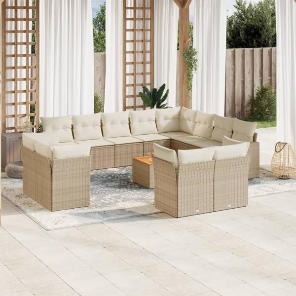 ARDEBO.de - 13-tlg. Garten-Sofagarnitur mit Kissen Beige Poly Rattan