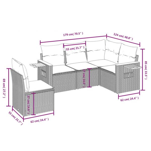 5-tlg. Garten-Sofagarnitur mit Kissen Beige Poly Rattan