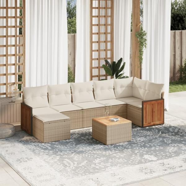 ARDEBO.de - 8-tlg. Garten-Sofagarnitur mit Kissen Beige Poly Rattan