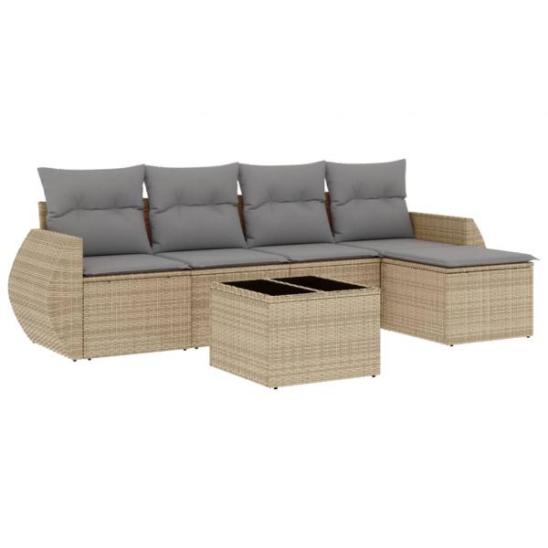 6-tlg. Garten-Sofagarnitur mit Kissen Beige Poly Rattan