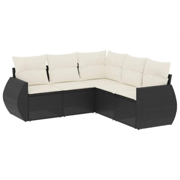 5-tlg. Garten-Sofagarnitur mit Kissen Schwarz Poly Rattan