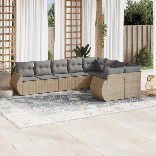 ARDEBO.de - 9-tlg. Garten-Sofagarnitur mit Kissen Beige Poly Rattan