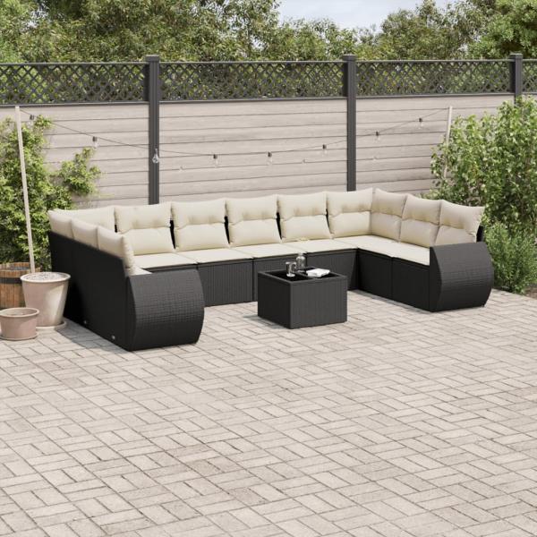 ARDEBO.de - 11-tlg. Garten-Sofagarnitur mit Kissen Schwarz Poly Rattan