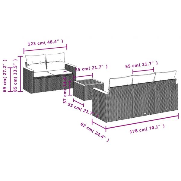 6-tlg. Garten-Sofagarnitur mit Kissen Beige Poly Rattan