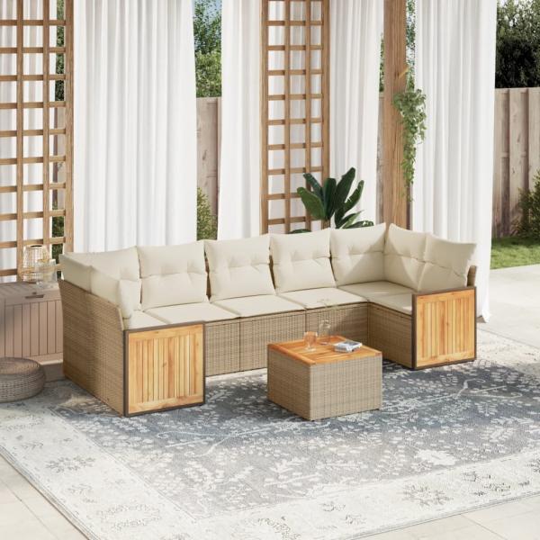 ARDEBO.de - 8-tlg. Garten-Sofagarnitur mit Kissen Beige Poly Rattan