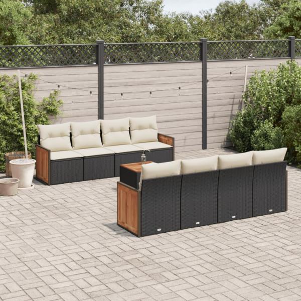 ARDEBO.de - 9-tlg. Garten-Sofagarnitur mit Kissen Schwarz Poly Rattan