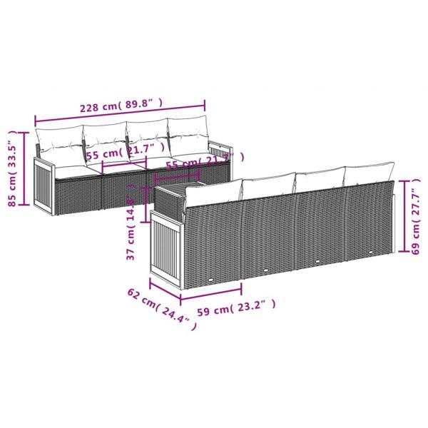 9-tlg. Garten-Sofagarnitur mit Kissen Schwarz Poly Rattan