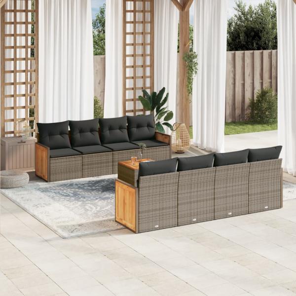 ARDEBO.de - 9-tlg. Garten-Sofagarnitur mit Kissen Grau Poly Rattan