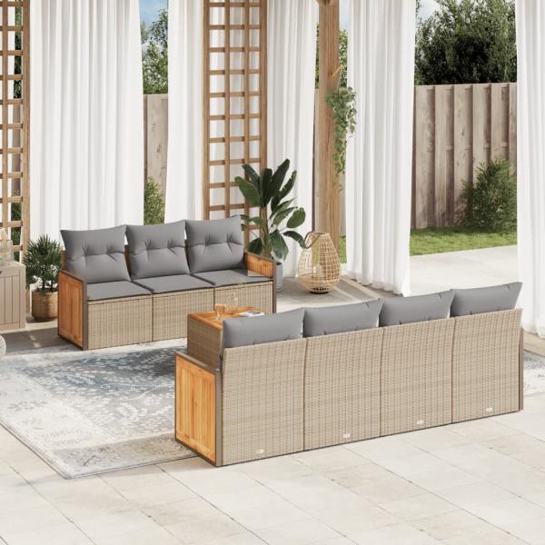 ARDEBO.de - 8-tlg. Garten-Sofagarnitur mit Kissen Beige Poly Rattan