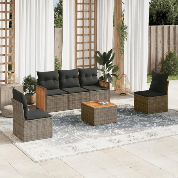 ARDEBO.de - 6-tlg. Garten-Sofagarnitur mit Kissen Grau Poly Rattan