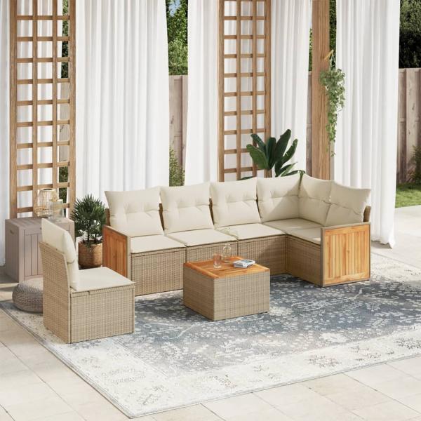 ARDEBO.de - 7-tlg. Garten-Sofagarnitur mit Kissen Beige Poly Rattan