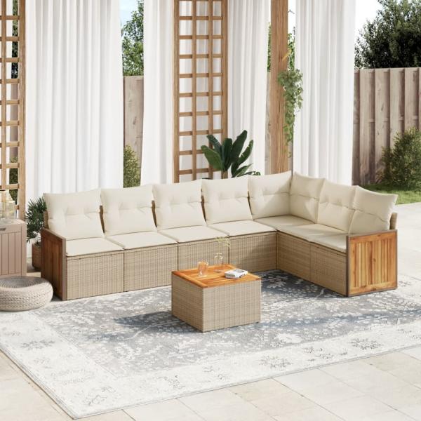 ARDEBO.de - 8-tlg. Garten-Sofagarnitur mit Kissen Beige Poly Rattan