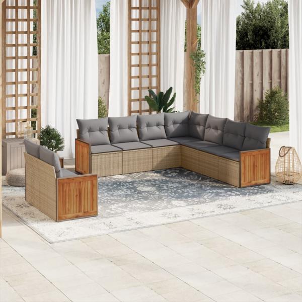 ARDEBO.de - 9-tlg. Garten-Sofagarnitur mit Kissen Beige Poly Rattan